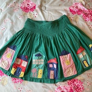 Adorable vintage mini Boden appliqué smocked waist skirt sz 11-12